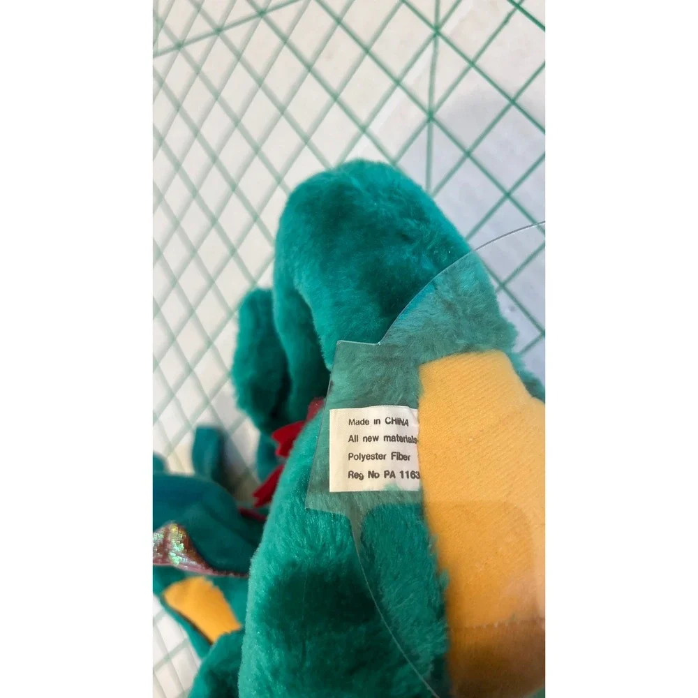 Vintage‎ 1992 Acme Dragon Plush Teal Green Yellow Iridescent Wings 12 Inch Toy